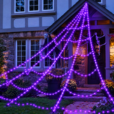 Halloween Spider Web Lights Purple 250 LED 8 Modes 5M Waterproof Scary Net