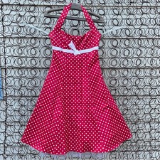 Vint. 90s ZUM ZUM red white polkadot halter pinup rockabilly prom cocktail dress