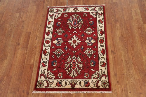 Alfombra hecha a mano roja con acento kazajo 2x3 pies alfombra de lana oriental alfombra floral vestíbulo - Imagen 2 de 16