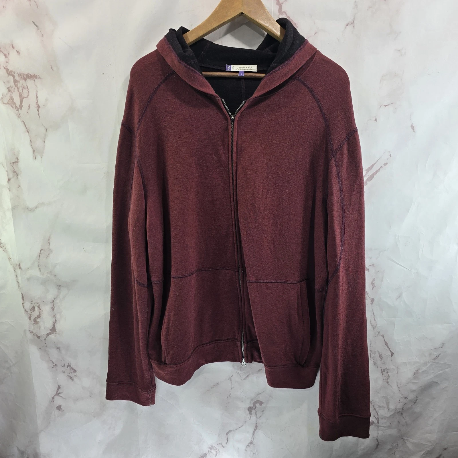 Ibex Hoodie Mens Large Red Zip Jacket Zip Merino Wool Maroon