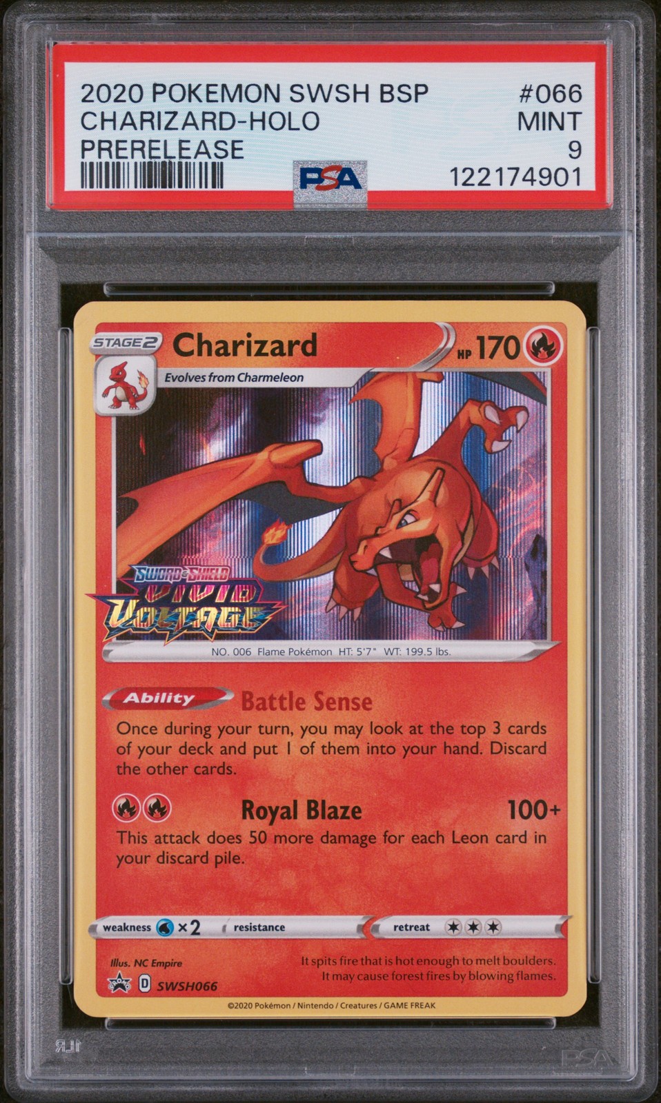 2020 POKEMON SWSH BLACK STAR PROMO PRERELEASE #066 CHARIZARD-HOLO PSA 9