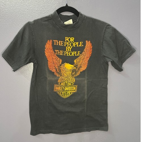 Vintage 80s Harley Davidson Eagle Graphic IN Dealer USA Made Hanes Beefy Tee S