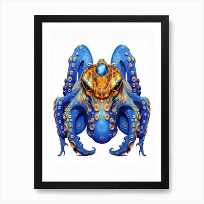 Blauringter Oktopus Illustration 17 gerahmtes Wandbild Poster Leinwanddruck Bild