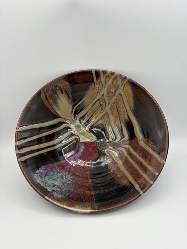 Matthew Patton Red Brown Drip Abstract Large Studio Art Pottery Bowl 12" Seattle
