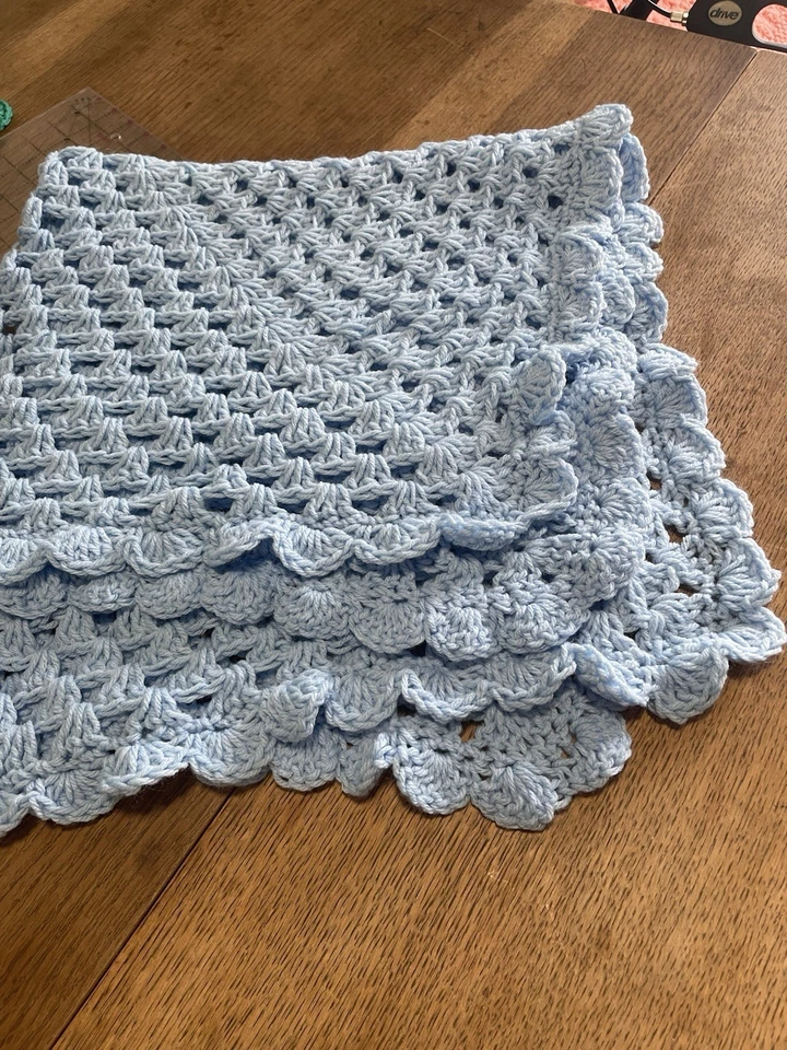 Large Handmade Crochet Blanket Blue-Lap Throw Crib. Made In USA FREE SHIPPING - Image 3 of 3