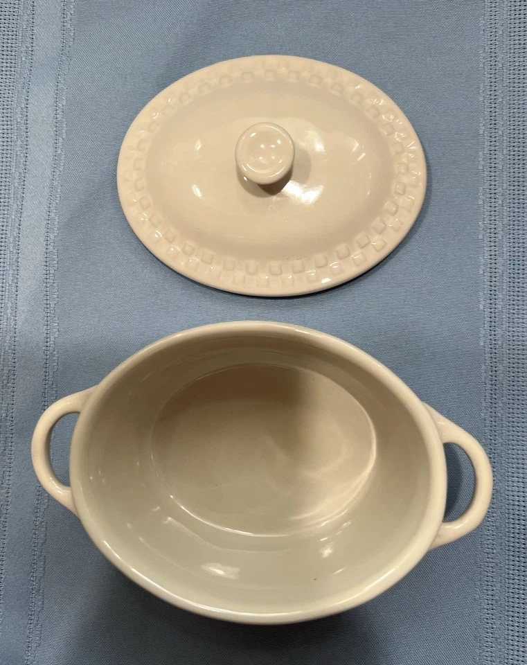 "Mini cazuela de gres de granja exclusiva con tapa crema 6,5"" casa rústica" Foto 2 de 3