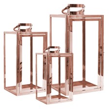 Schönes 3tlg XXL Edelstahl Kupfer-farbig Gartenlaternen Set Windlichter Laterne