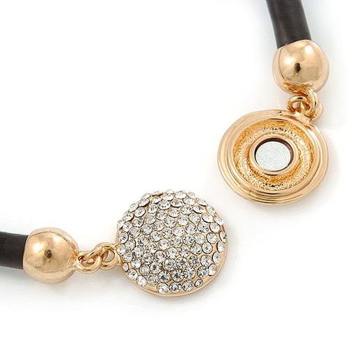 Black Rubber Necklace With Crystal Round Magnetic Closure - 38cm L - Picture 5 of 6