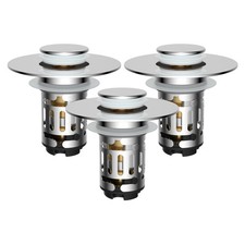 Hibbent 3 Pack Upgraded 3 in 1 Bathroom Sink Drain Strainer, Universal Chrome