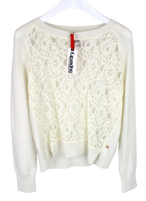 Superdry Lace Stitch Pullover Damen LARGE Elfenbein