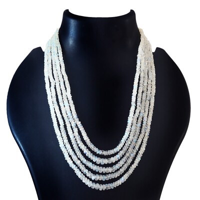 AAA++ Natural Rainbow Moonstone Rondelle Beads Necklace 5 Strands 18Inches 3-5mm