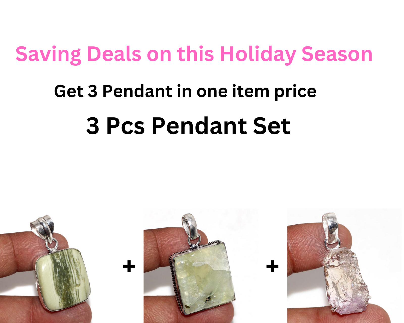Larsonite Prehnite Amethyst 3-Piece Pendant Set 1.5 Inches Jewelry Combo