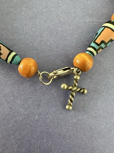 Southwest American Bead Bracelet Cross Charm Sterling Silver Stunning 8" - Picture 2 of 9