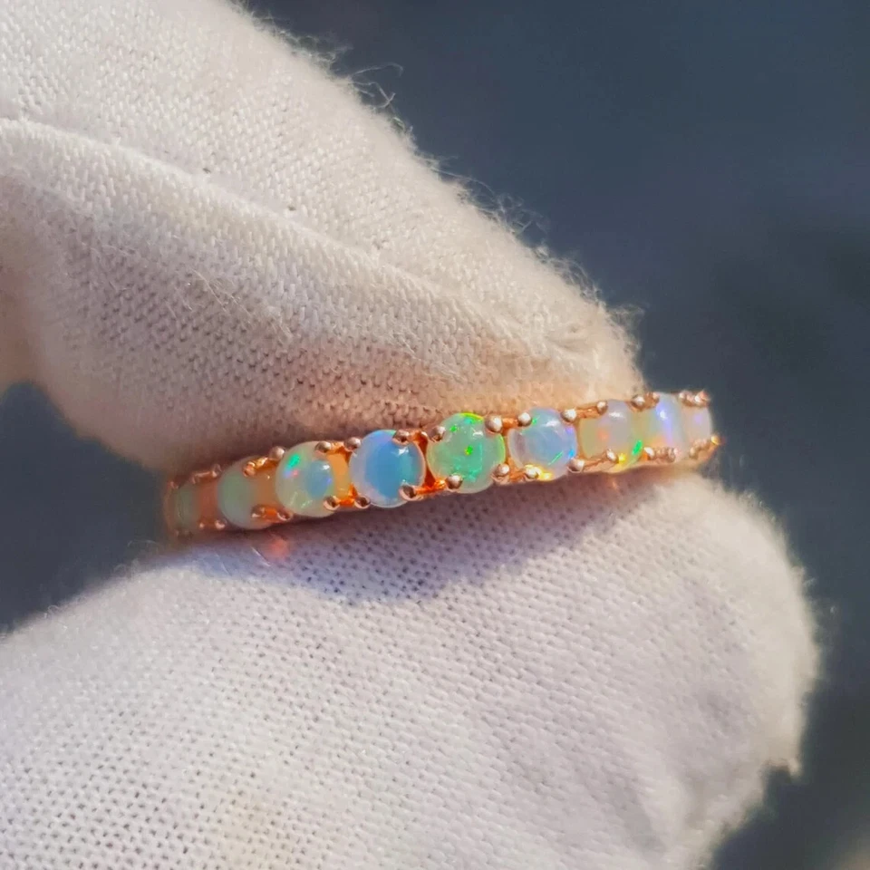 Natural Opal Wedding Band Ring Fire Opal Eternity Ring Rose Gold Welo Opal Ring - Image 3 of 4