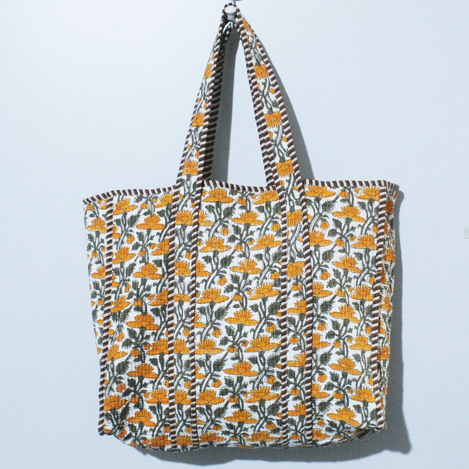 Indian Handmade Boho Bag Yellow Quilted Cotton Bag Floral Indian Shopping Bag US