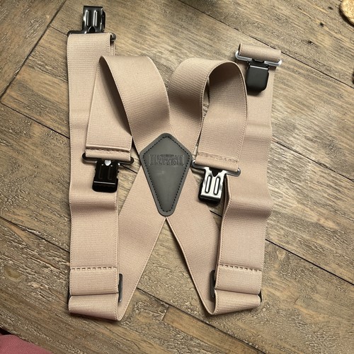 Duluth Trading Tan X-Back Clip Suspenders Two Inch Wide Heavy Duty Black Braces