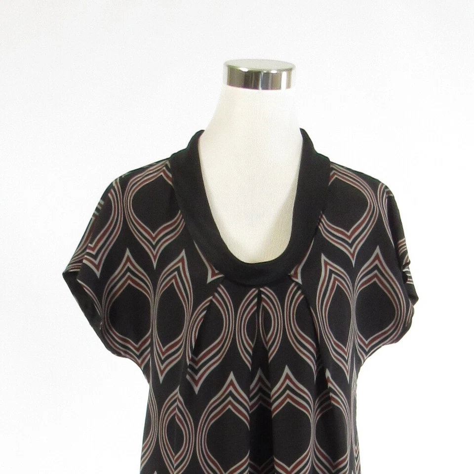 Black gray geometric 100% silk TIBI short sleeve shift dress 6 - Image 2 of 4