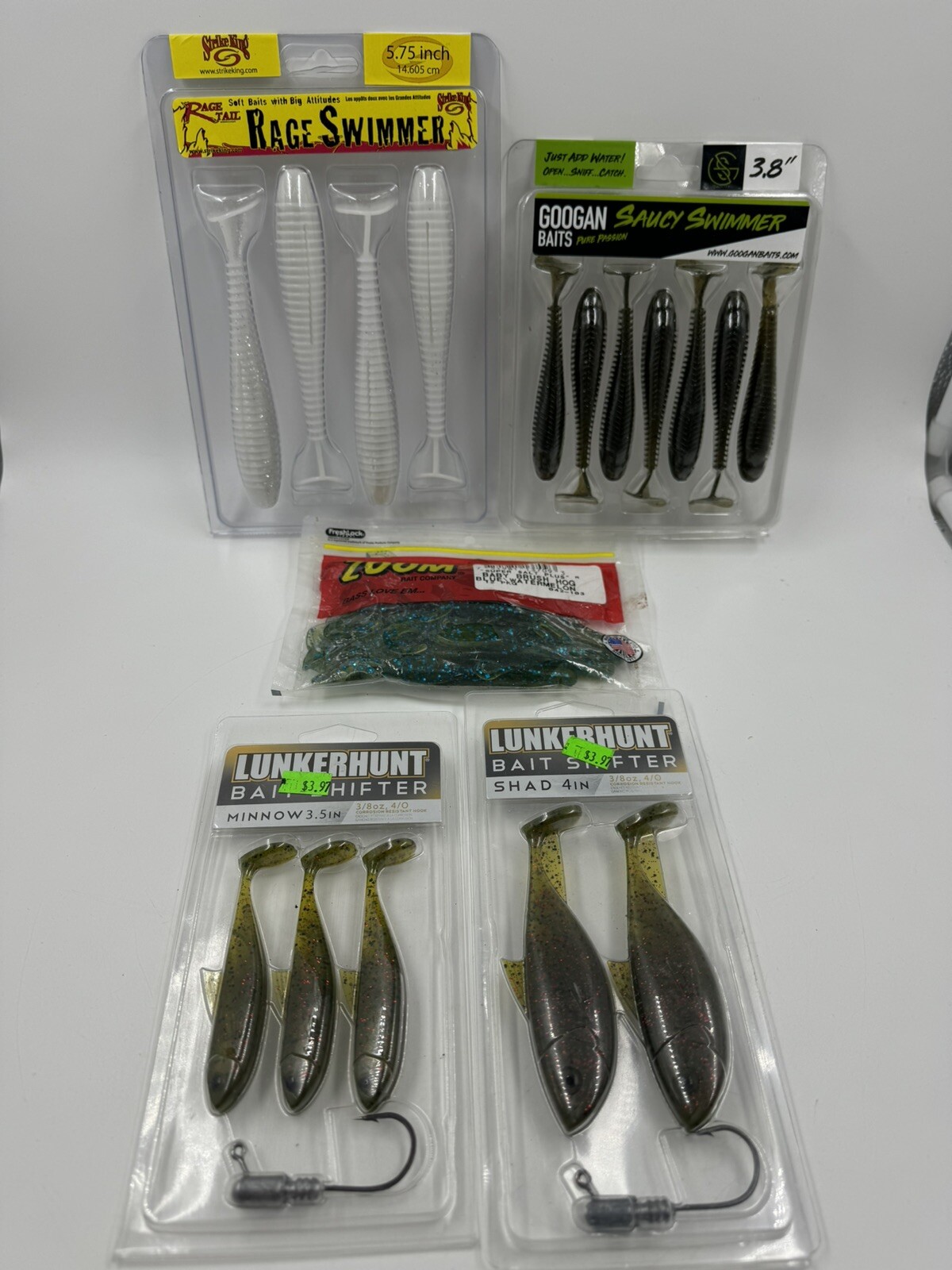 Bass fishing soft plastic swimbaits lot includes Saucy Rage Swimmers Lunkerhunt Zoom