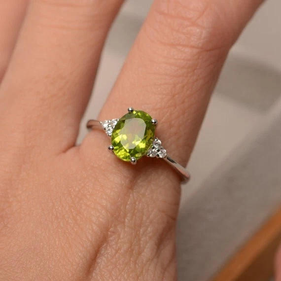 2.15 Ct Real Natural Peridot Diamond Anniversary Ring 14K Solid White Gold - Image 2 of 4