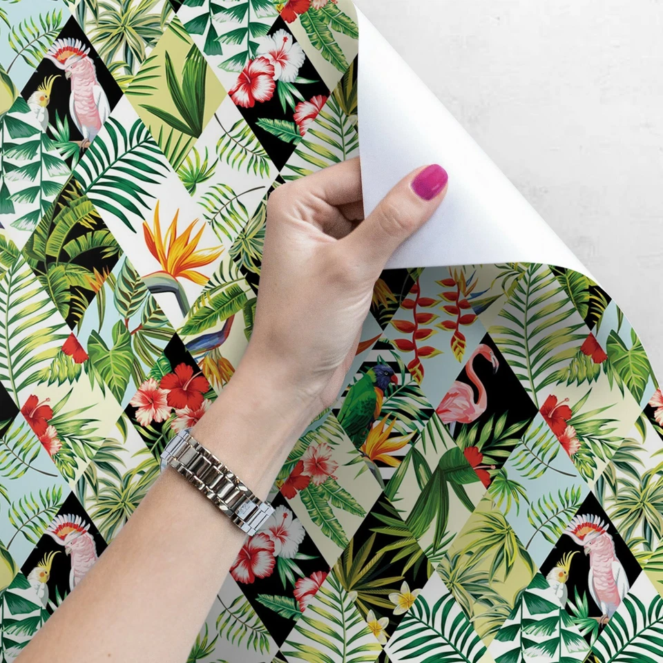 Mural tradicional acuarela papel pintado no tejido patrón colorido palmeras tropicales Foto 4 de 4