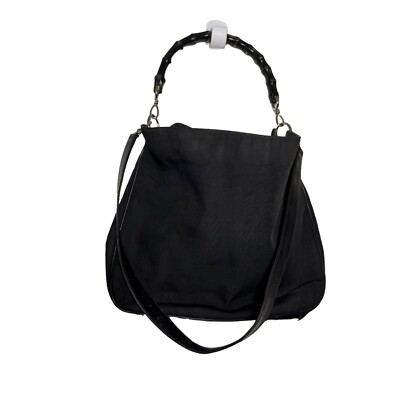 Gucci Bamboo Black Leather Convertible Two Way Hobo Bag