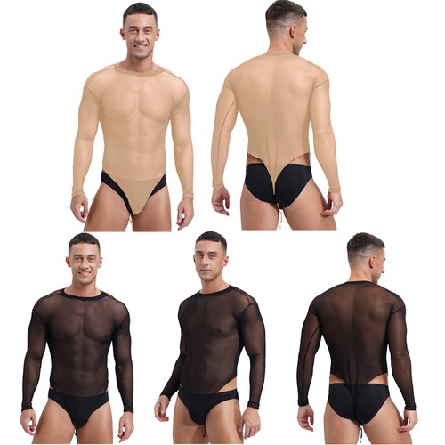 Men's Bodysuit Long Sleeves High Cut Leotard Jumpsuit Thong Underwear Leotard - Picture 6 of 33