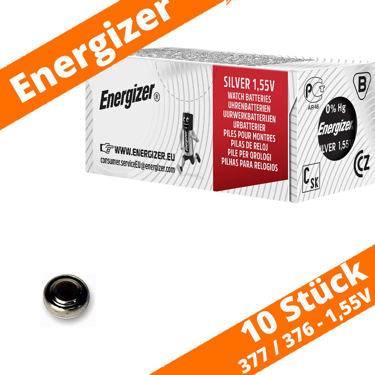 10 X Energizer 377 376 Batterien Silberoxid 1,55V SR66