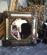 Rare Ancien Miroir Carré à Parecloses XIX ème? Bois Et Laiton?