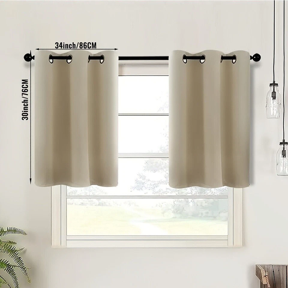 2 Panel Privacy Blackout Short Kitchen Curtains Thermal Insulated Grommet Drapes - Image 2 of 4