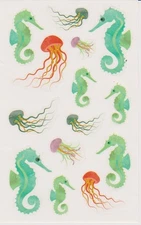 Mrs. Grossman's Giant Stickers - Watercolor Jellyfish - Seahorse - 2 Strips