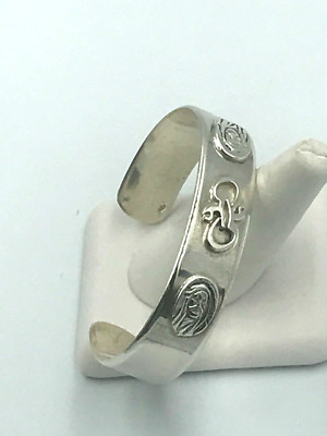 IMAM ALI AND PICTURES ON SOLID 925 SILVER BAND/CUFF 15mm W الفرقة الفضية