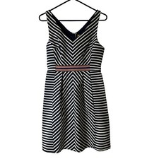 Maeve Metered Stripe Textured Knit Fit & Flare Dress Womens 4 Navy Nautical Sail