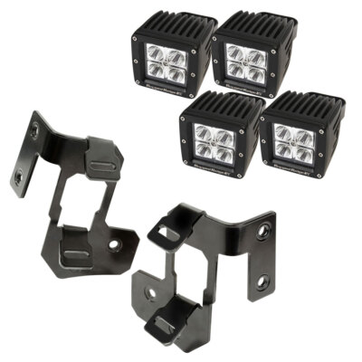 Rugged Ridge Dual A-Pillar Light Kit Semi-Gloss Black With Four 3'' Square LED...