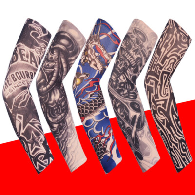 Fales Tattoo Sleeves Men Fake Stretchy Arm UV Protection Sports Cycling Running