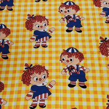 Raggedy Ann Andy Fabric 51"x46" 1.41 Yards Craft Sewing Vintage Cottagecore