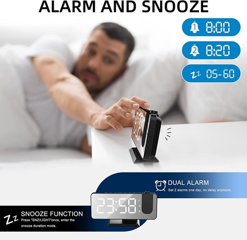 Projection Alarm Clock for Bedrooms Ceiling Alarm Clock Radio with USB Charge... - Picture 6 of 9