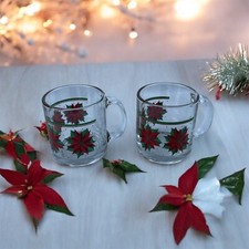 Libby Glass Christmas Mugs Winter Coffee VTG Lot of 2 Made In USA Vintage