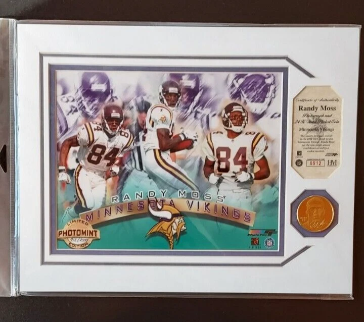 Fotografía Randy Moss enchapada en oro de 24k Highland Mint S#d certificado de autenticidad🔥👈 Foto 3 de 4