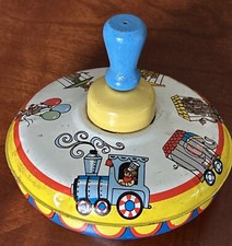 Vintage Metal Train Zoo Animals Spinning Top Toy