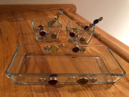 Dary Rees Original 5-pc Desert Serving Set w/Metal Art & Colored Druk Beads RARE