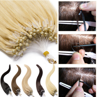 TOP Micro Ring Mini Loop Remy Human Hair Keratin Extensions No Heat No Glue 1G/S