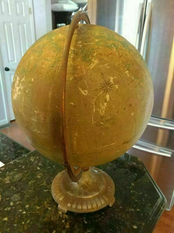 Globo vintage Ranally Rand McNally 12" diámetro 17" alto metal Foto 4 de 4