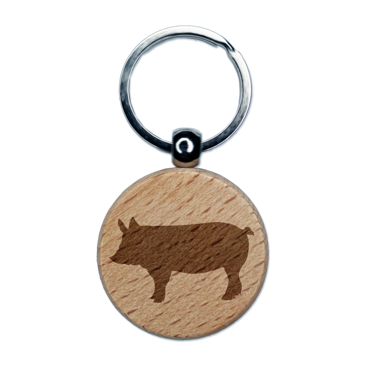 Solid Pig Farm Animal Engraved Wood Round Keychain Tag Charm