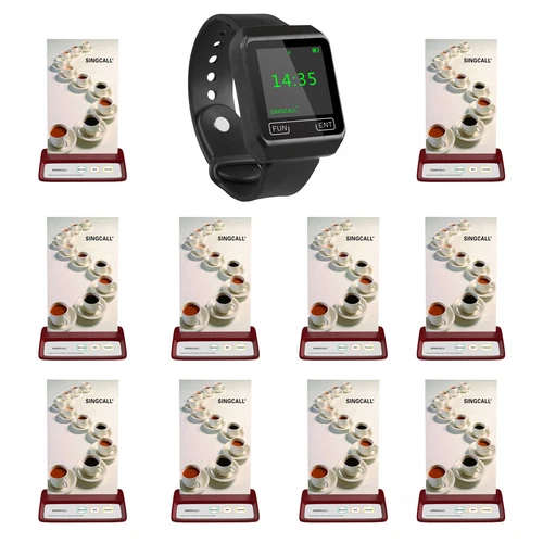 نظام SINGCALL Wireless Pager 1 جهاز استقبال ساعة المعصم 10 أزرار للمقهى ، بار