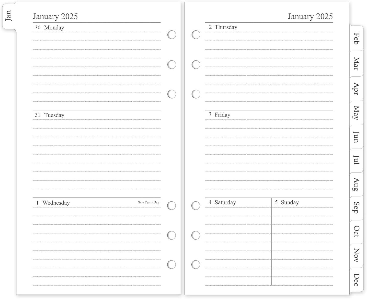2025 Weekly & Monthly Planner Refill, A6 Planner Inserts with Monthly Tabs, Size