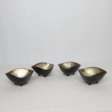 Set of 4 Triangular Art Pottery Iridescent Bowls Trinket Dishes Signed