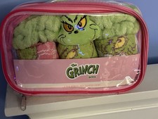 The Grinch 3 Pair Cozy Slipper Socks Headband Pink Green Toiletry BagGift Set