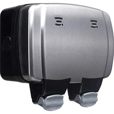 BG Double Switched Socket Outdoor 13A 2 Gang IP66 Weatherproof Brushed Steel