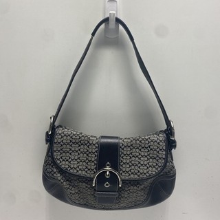 Vintage 2000s Coach Black Grey Signature Canvas Buckle Shoulder Bag 6808