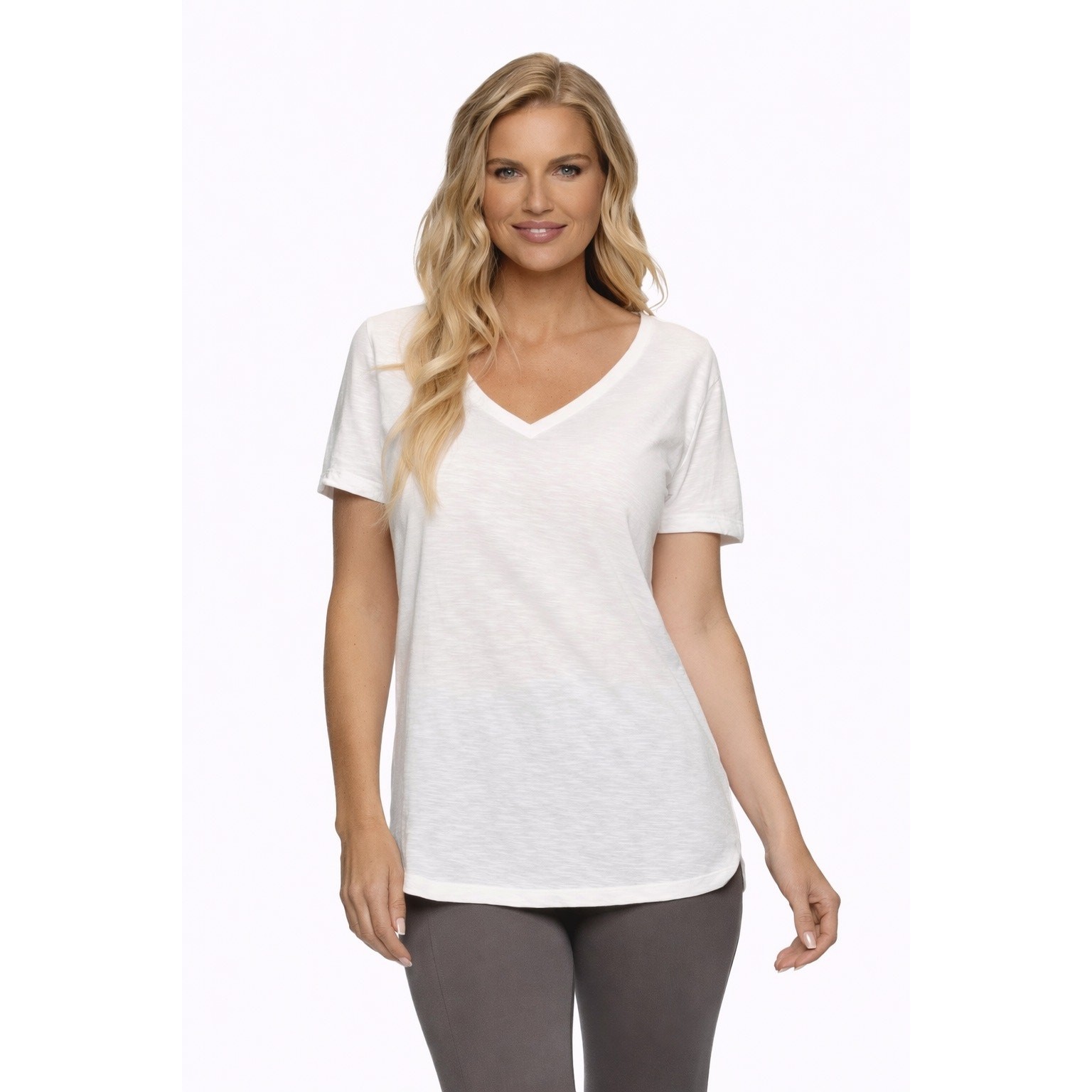 Felina Slub Jersey Tee Womens Medium White V Neck NWT Soft